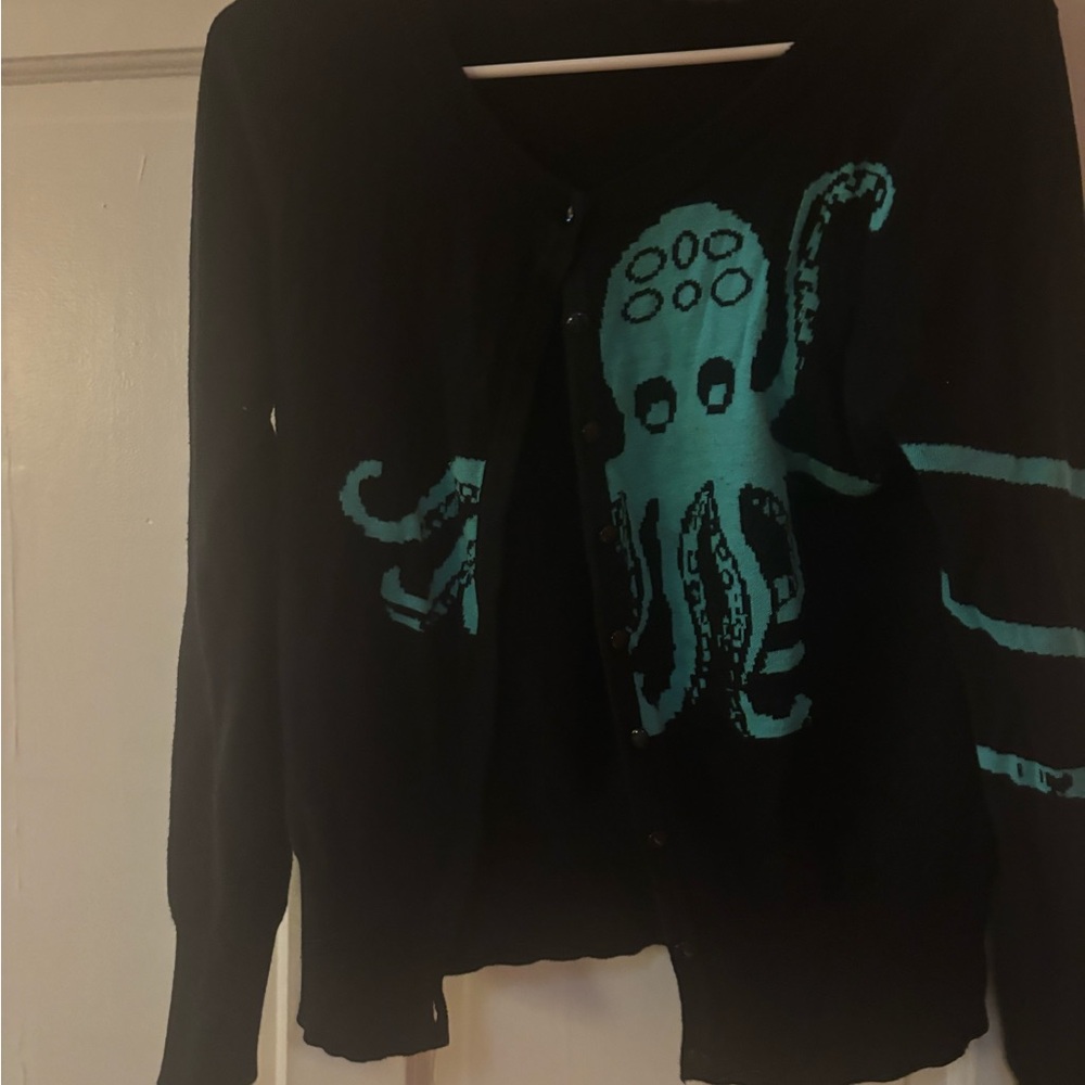 Too Fast Black Sweater with Teal Design